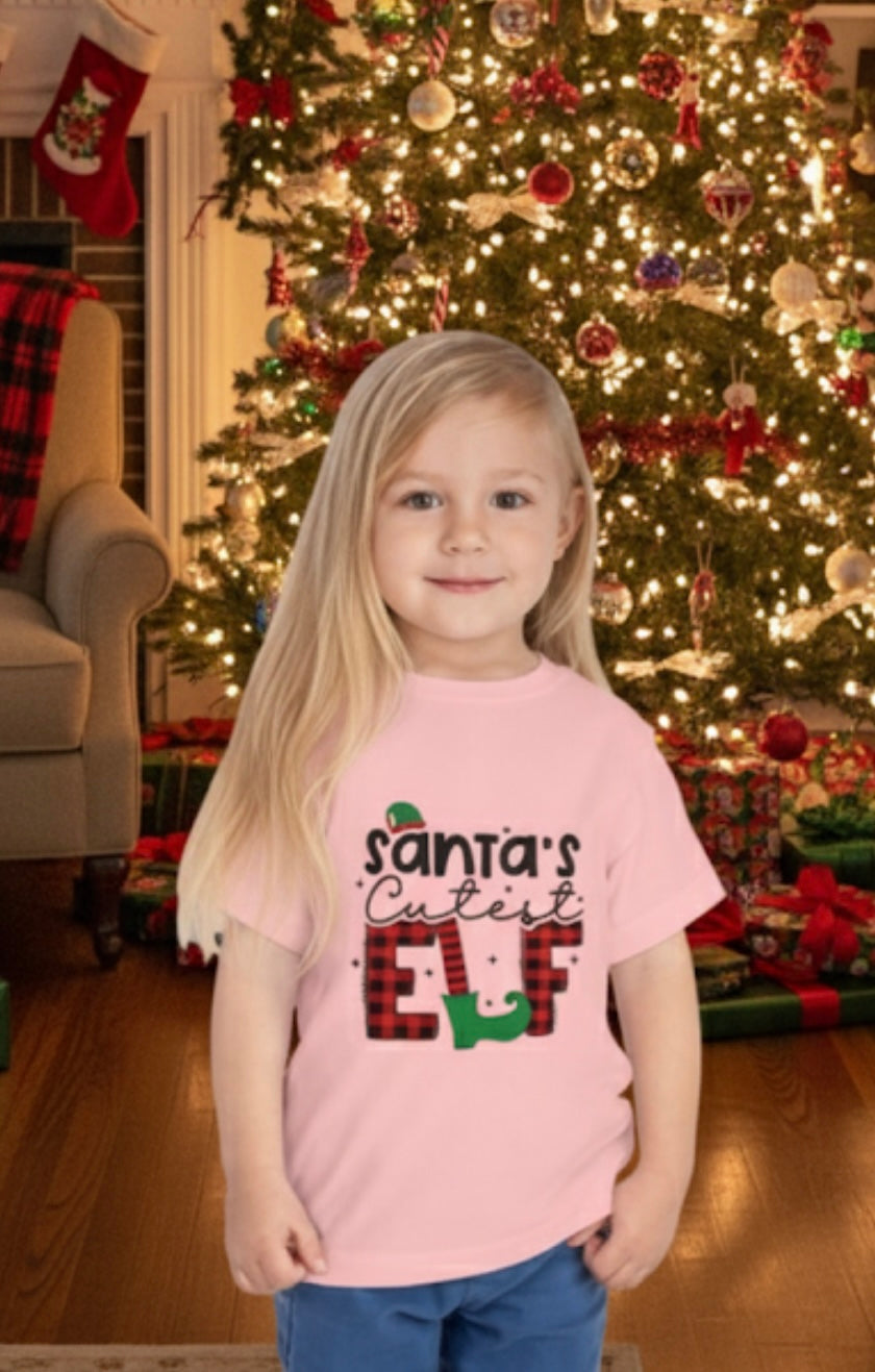 Santa's Cutest Elf Toddler Tee, Holiday Shirt, Christmas Clothing, Kids Apparel, Festive Gift, Elf T-Shirt
