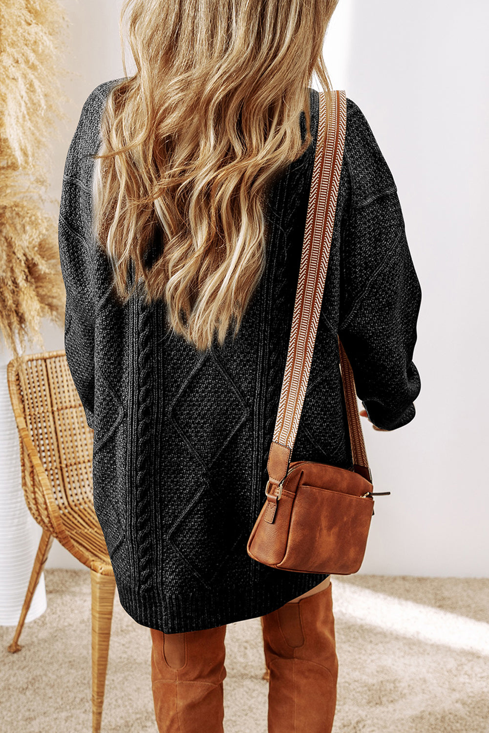 Mist Green Cable Knit Drop Shoulder Loose Fit Sweater Dress