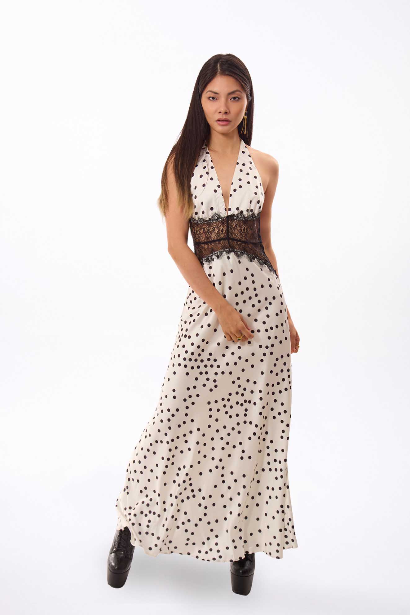 Noir Halter Lace Maxi Dress