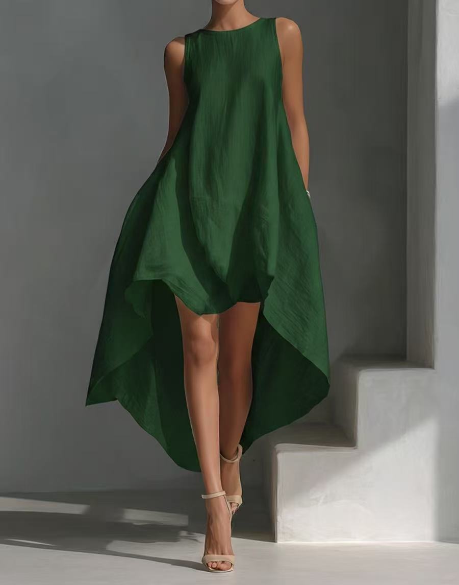 Sleeveless High-Low Irregular Hem Linen Blend Dress